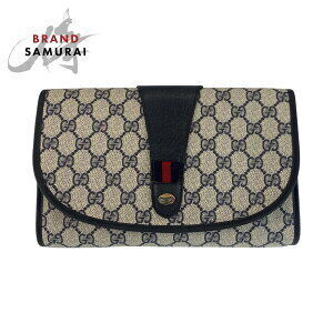 GUCCI Sherry Line Gray Navy Blue GG Supreme Leather Bag Shoulder